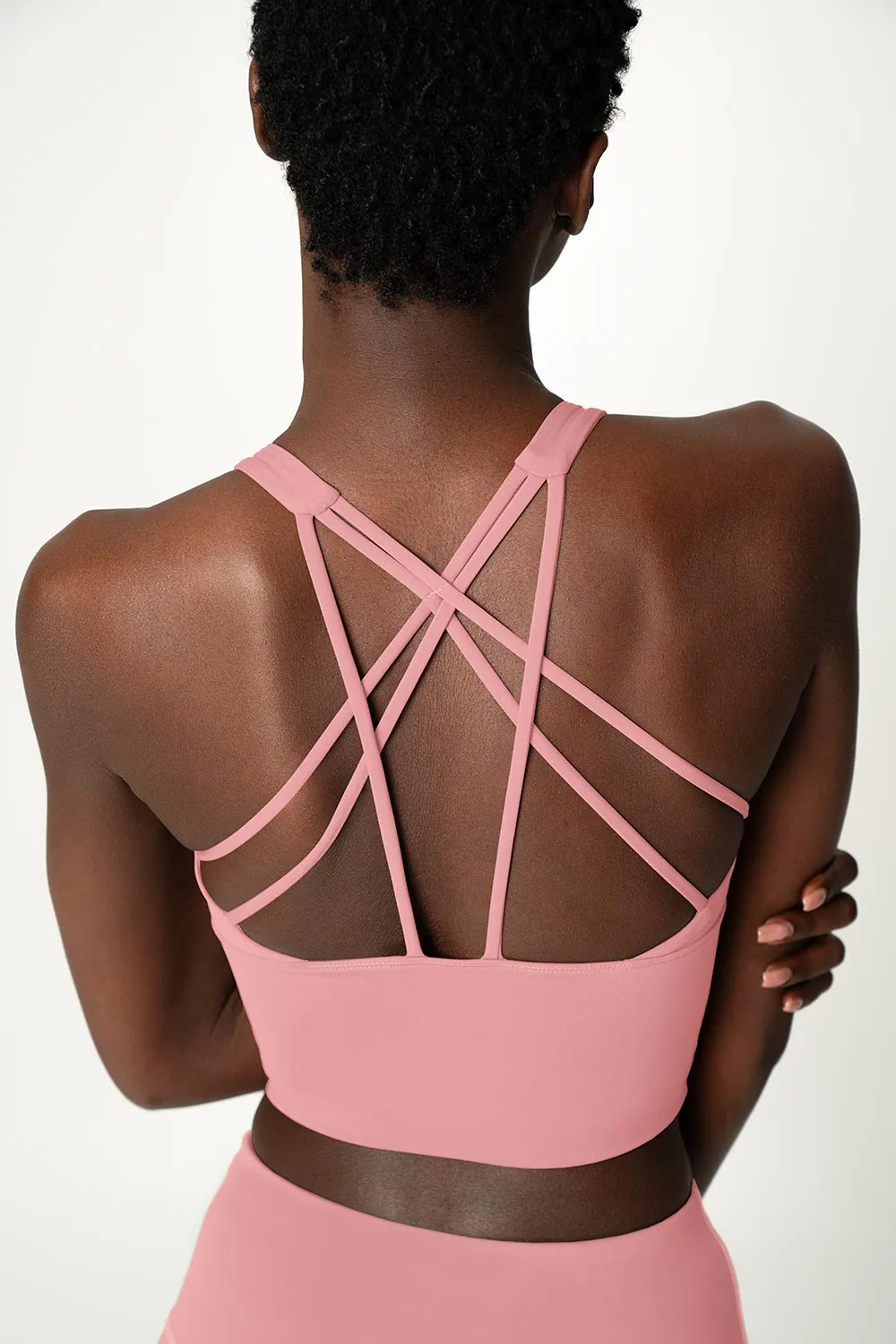 4 for $54 - Dusty Pink Kelly Multi-Strap Back Long Line Padded Sports Bra - Women