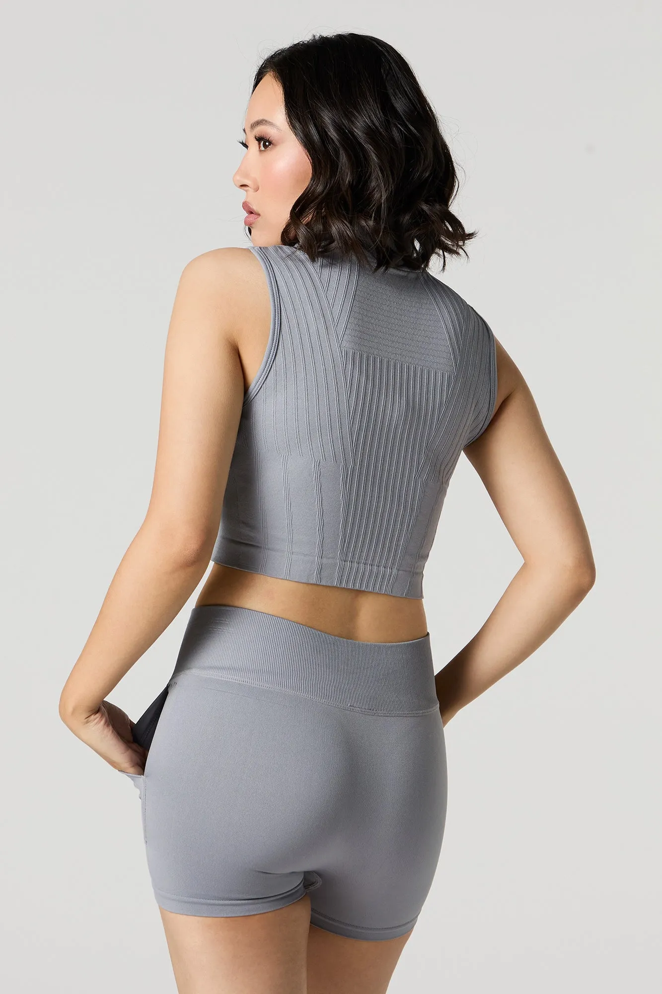 Active Seamless Ribbed Half Zip Cropped Tank