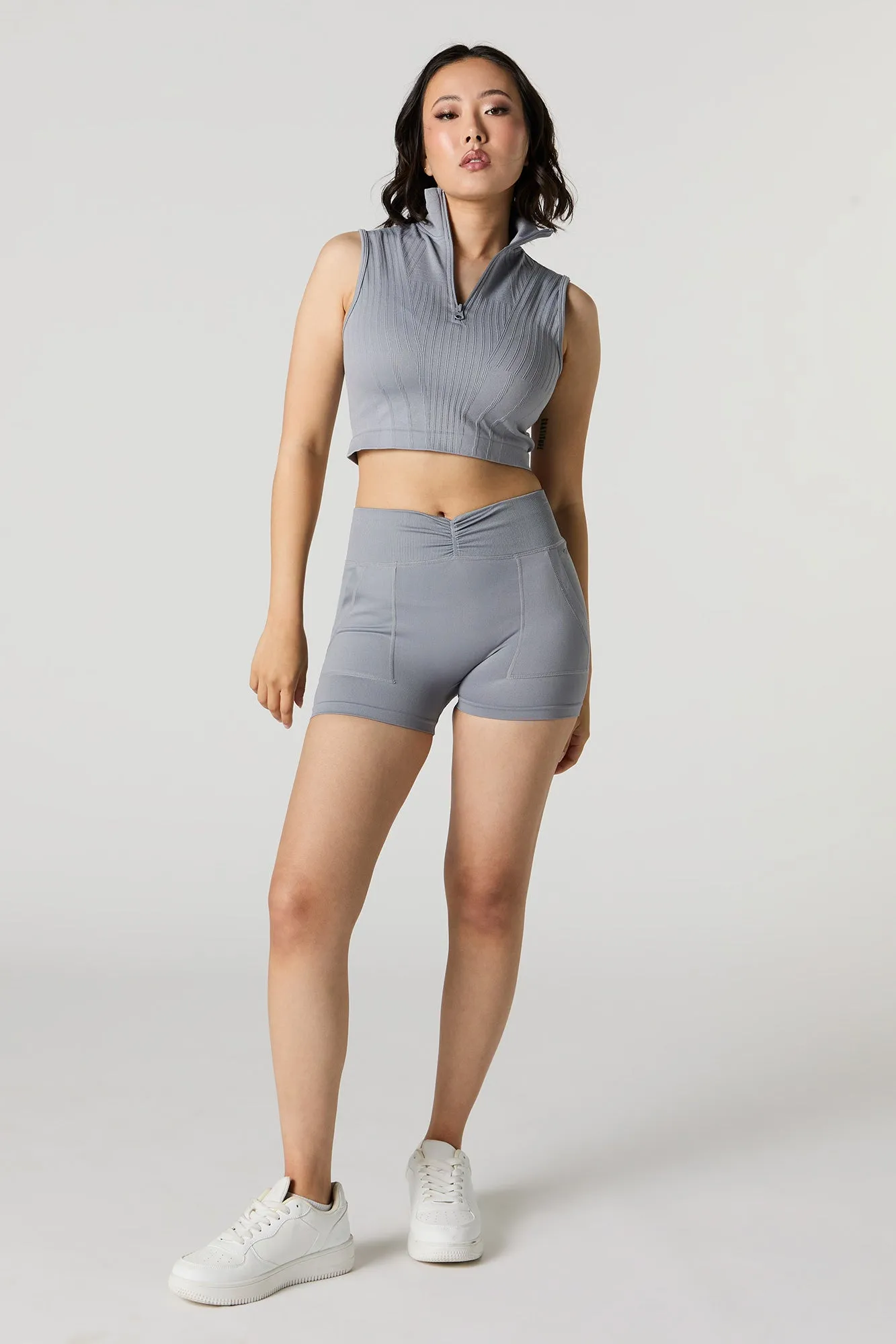 Active Seamless Ribbed Half Zip Cropped Tank