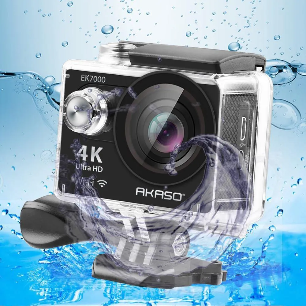 Akaso EK7000 Ultra HD 4k WIFI 170 Degree Wide Waterproof Sports Action Camera - Black