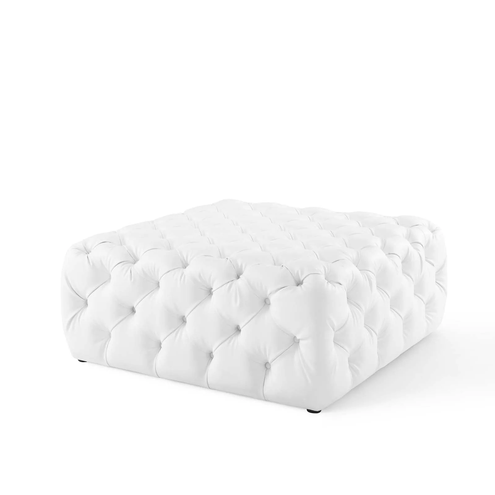 Amour Tufted Button Large Square Faux Leather Ottoman