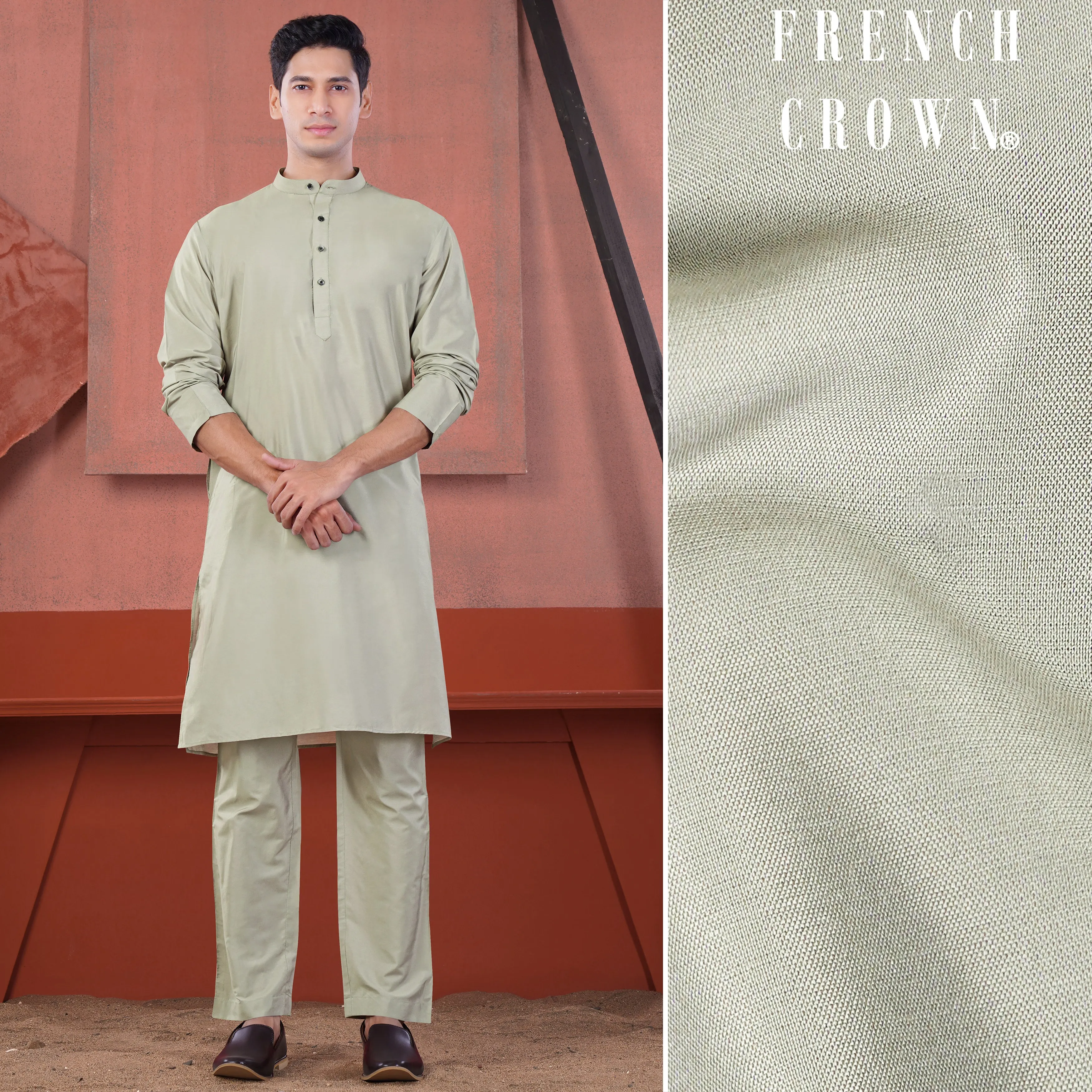 Artichoke Gray Subtle Sheen Viscose Kurta Set