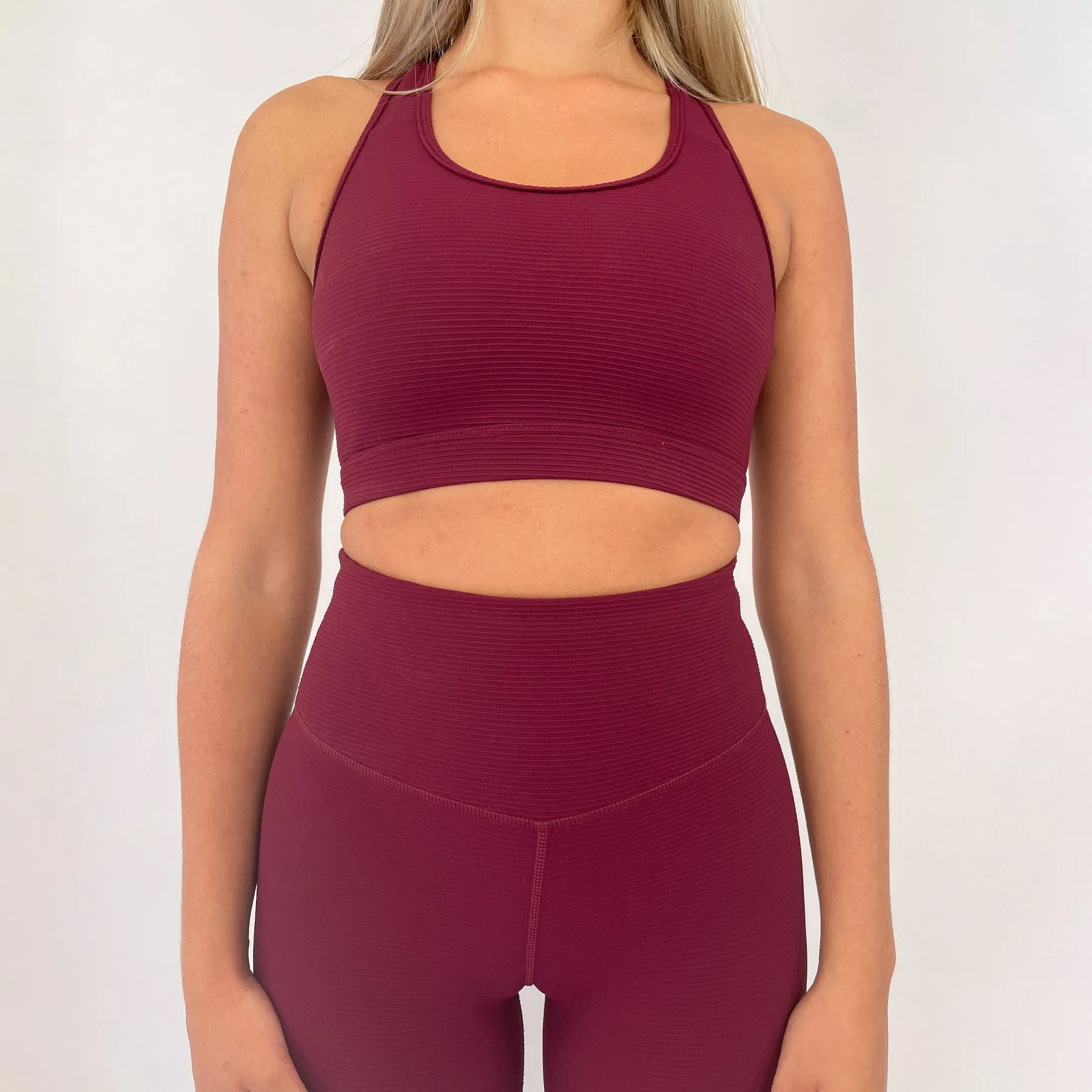 Ashy Active Crop Final Sale - Red Wine Ribbed