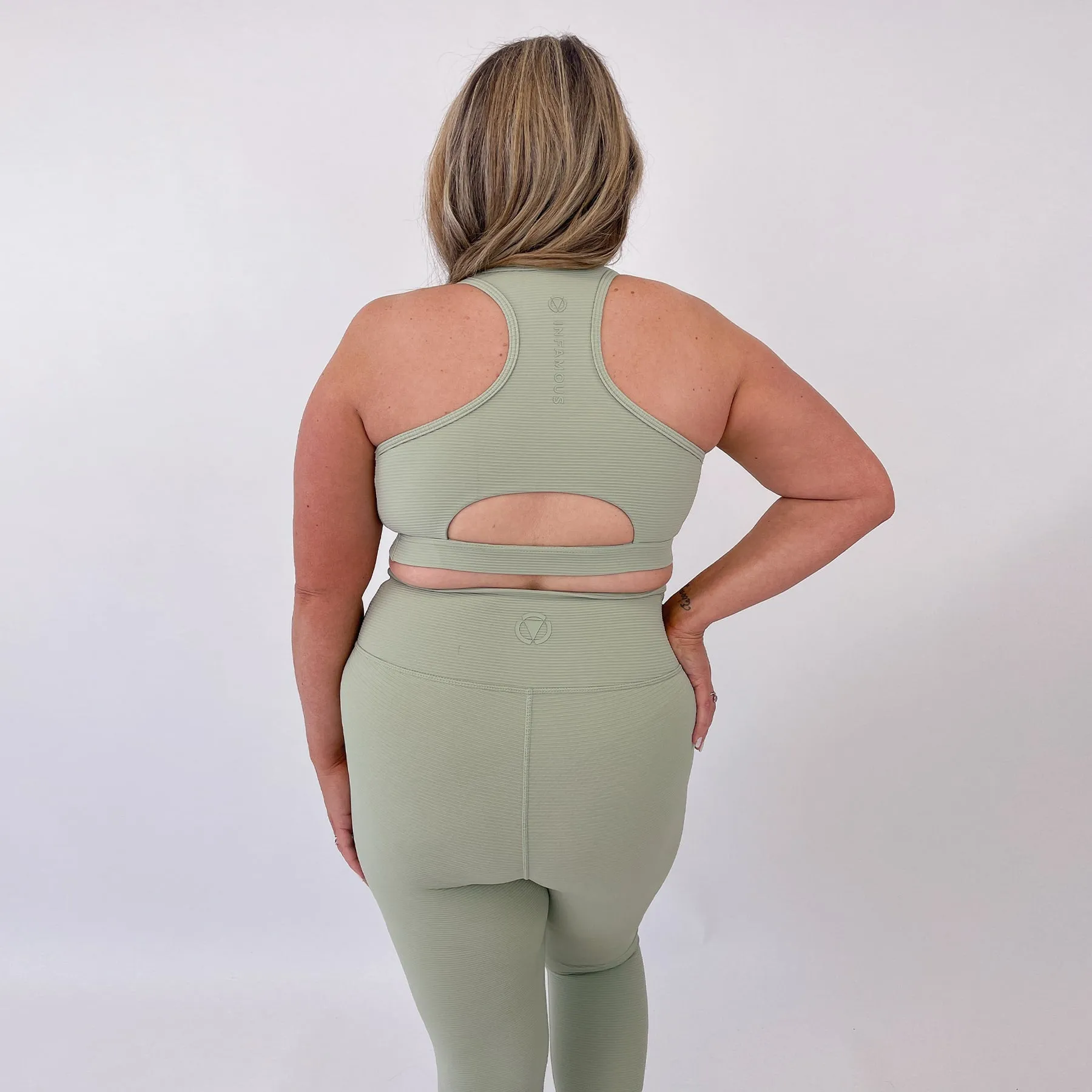 Ashy Active Crop Final Sale - Sage Green Ribbed