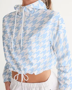 Baby Blue Houndstooth Women's Cropped Windbreaker Jacket