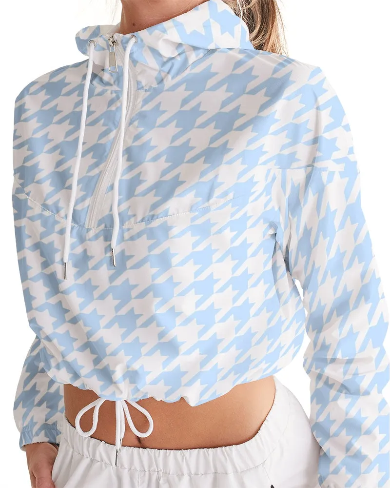 Baby Blue Houndstooth Women's Cropped Windbreaker Jacket