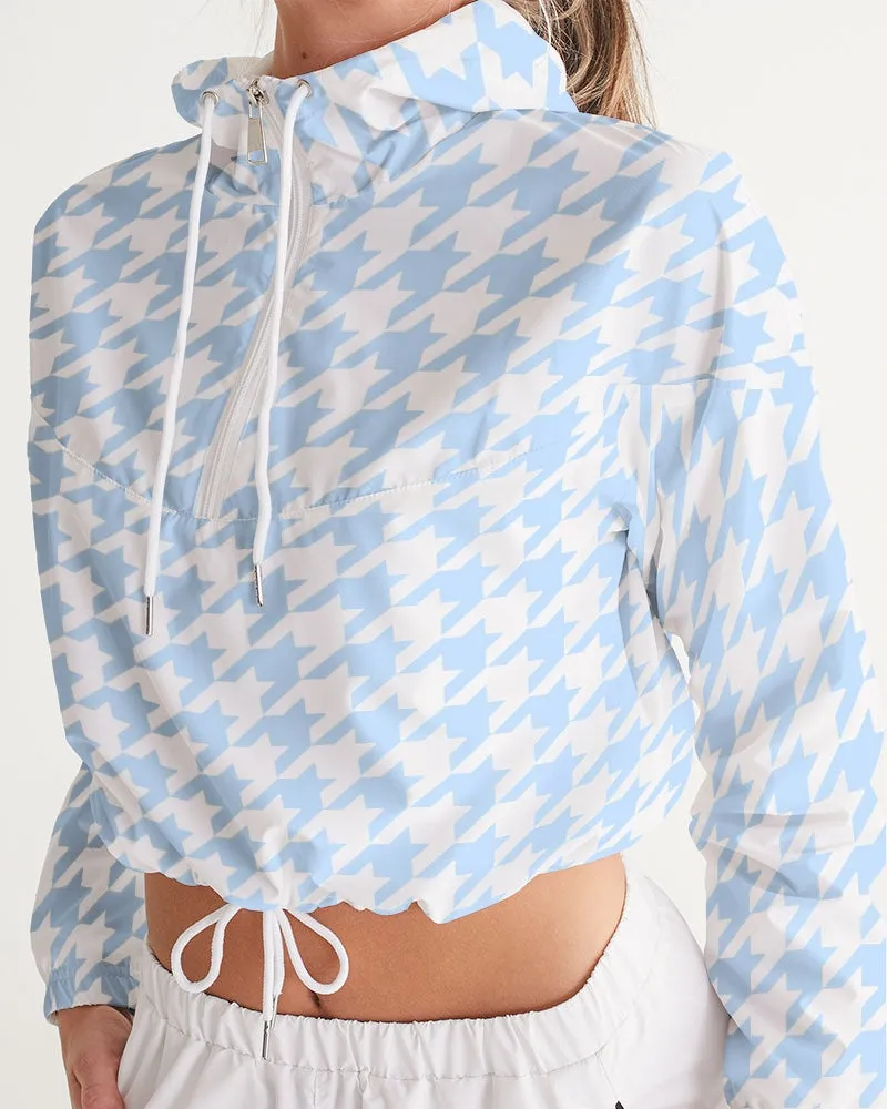 Baby Blue Houndstooth Women's Cropped Windbreaker Jacket