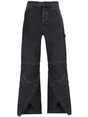 Black Cotton Denim Straight Leg Jeans