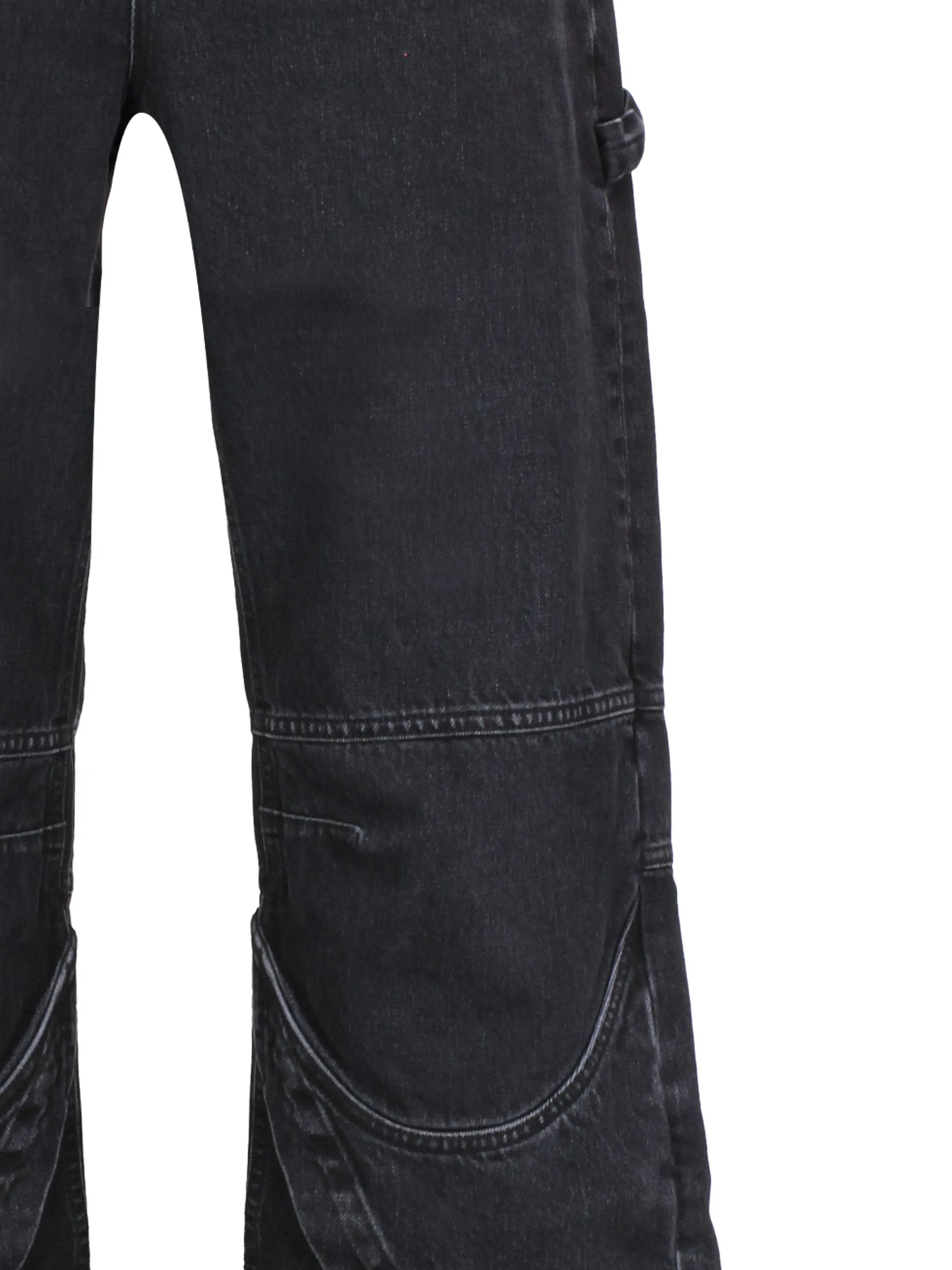 Black Cotton Denim Straight Leg Jeans