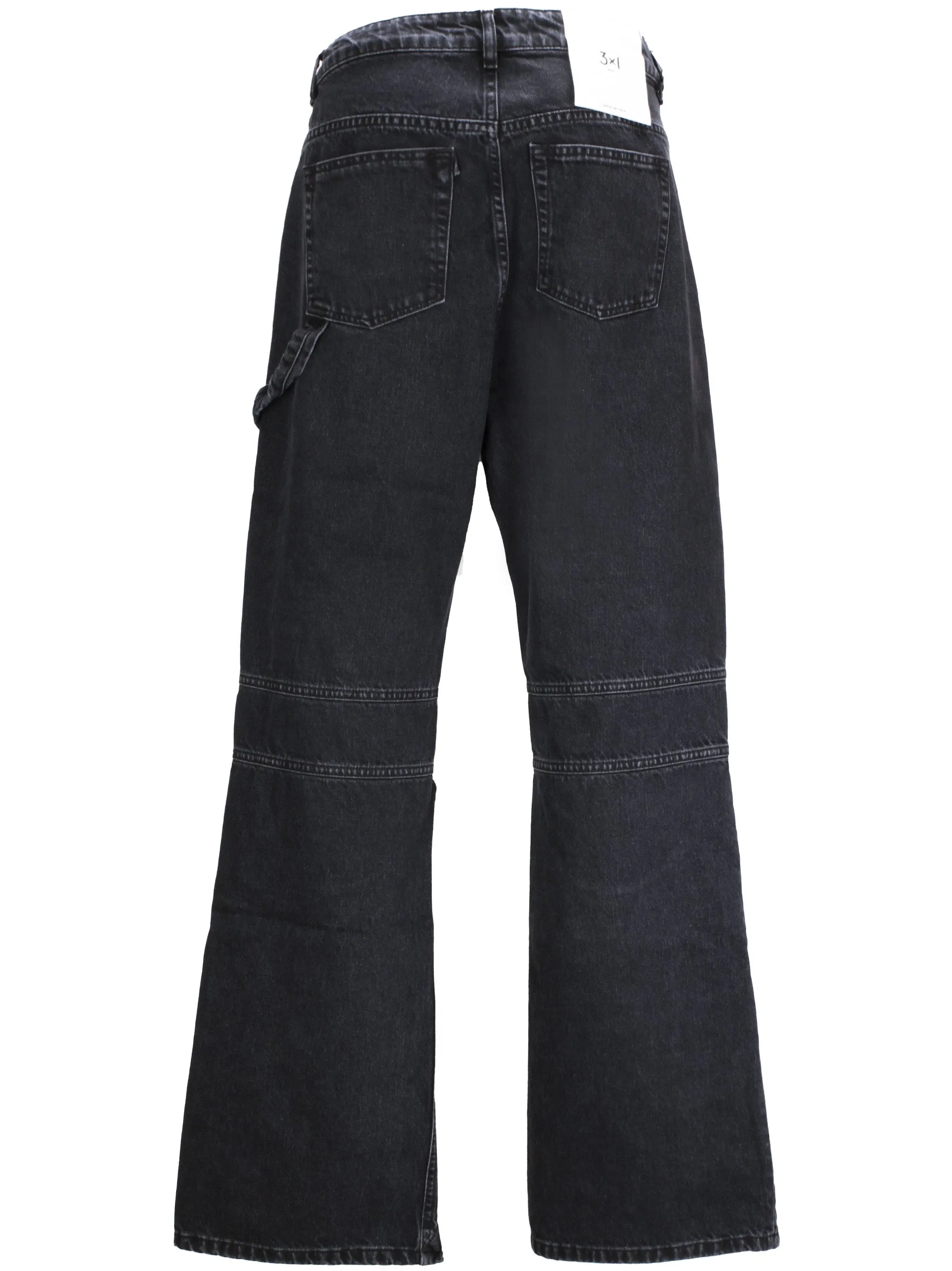 Black Cotton Denim Straight Leg Jeans