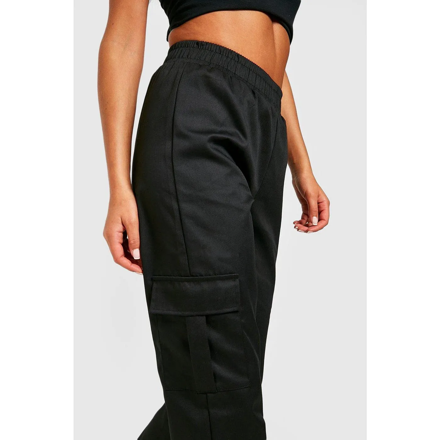 Black High Waisted Cargo Pocket Joggers