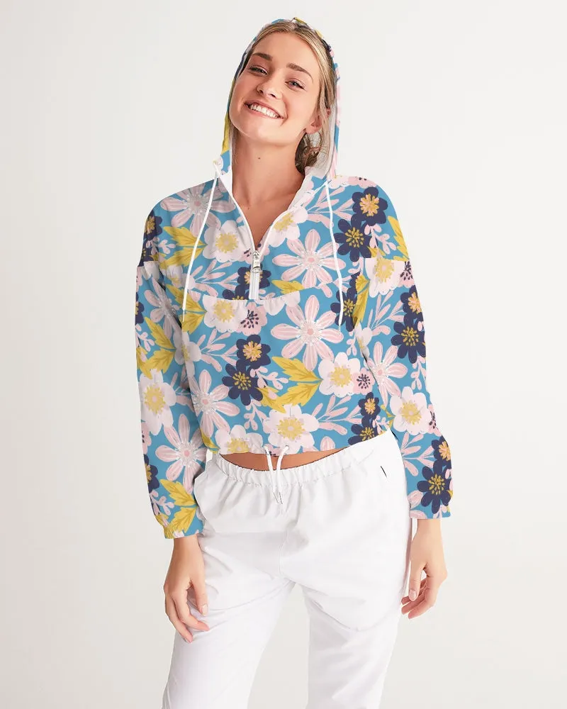 Blue Frisky Floral Women's Cropped Windbreaker