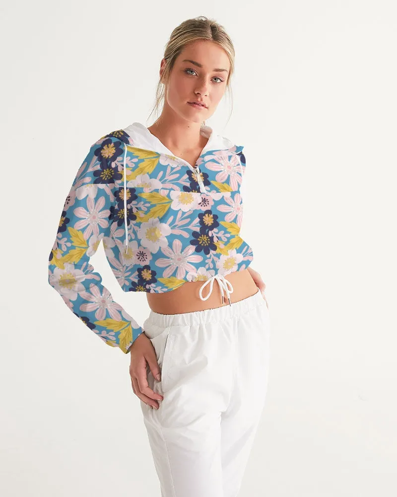 Blue Frisky Floral Women's Cropped Windbreaker