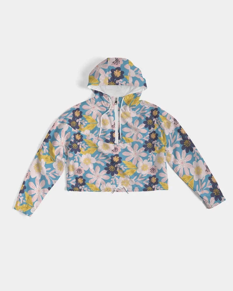 Blue Frisky Floral Women's Cropped Windbreaker