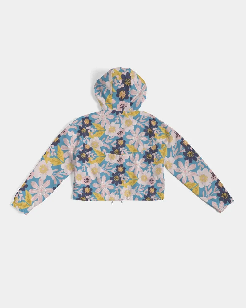 Blue Frisky Floral Women's Cropped Windbreaker