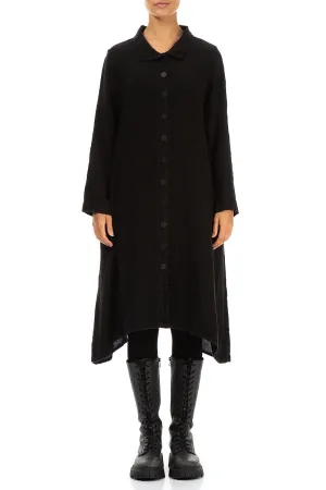 Buttoned Black Mélange Linen Jacket