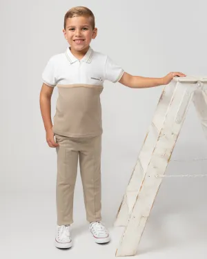 Caramelo Kids Boys Beige Polo Zip Leisure Set