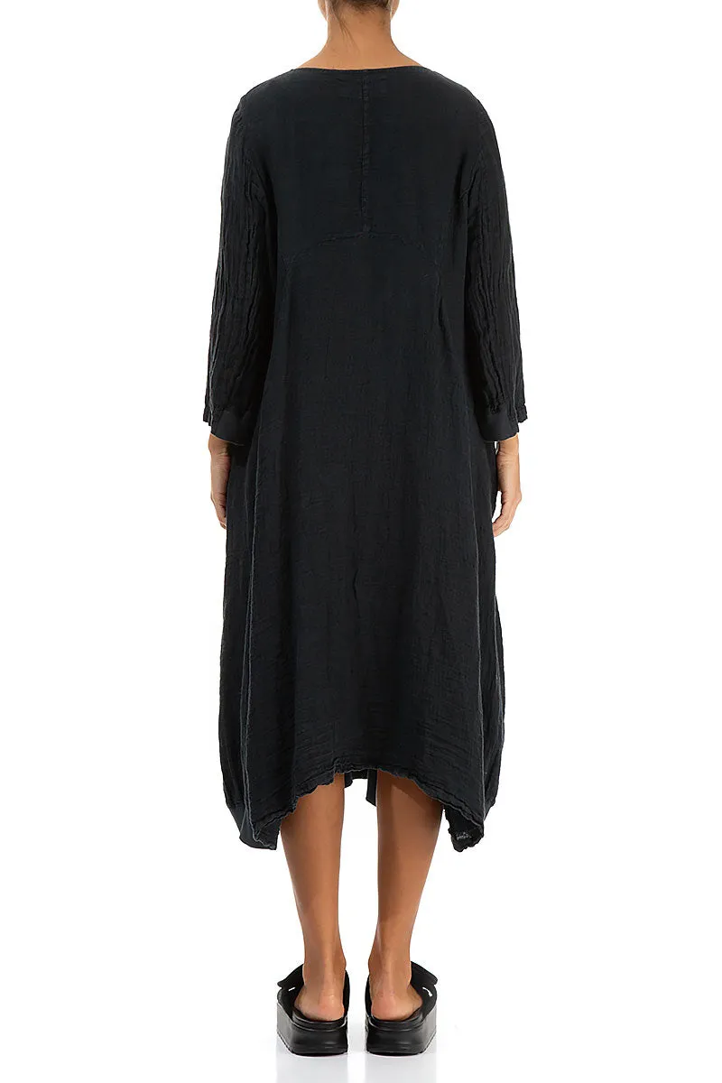 Flared Graphite Crêpe Linen Dress