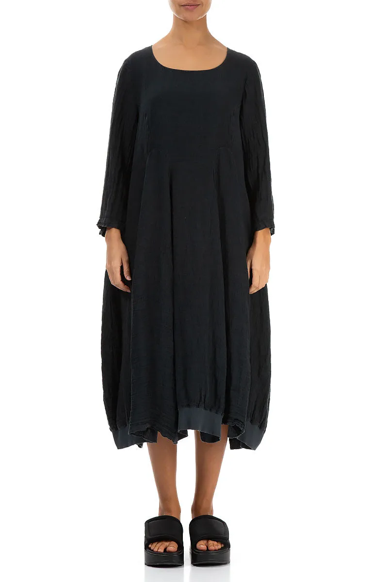 Flared Graphite Crêpe Linen Dress