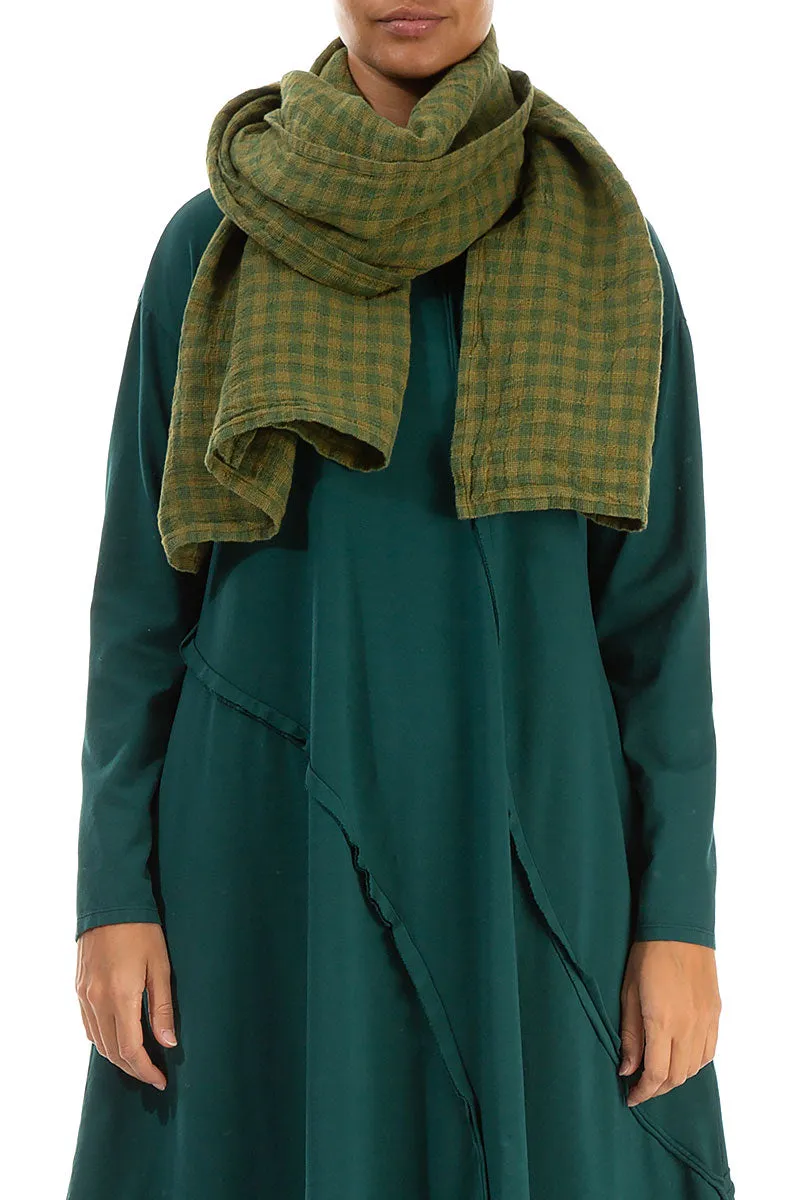 Green Check Linen Scarf