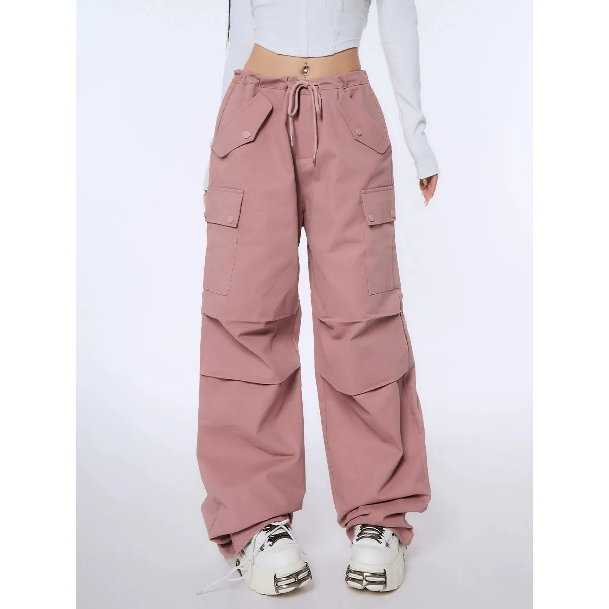 High-Waist Drawstring Cargo Joggers