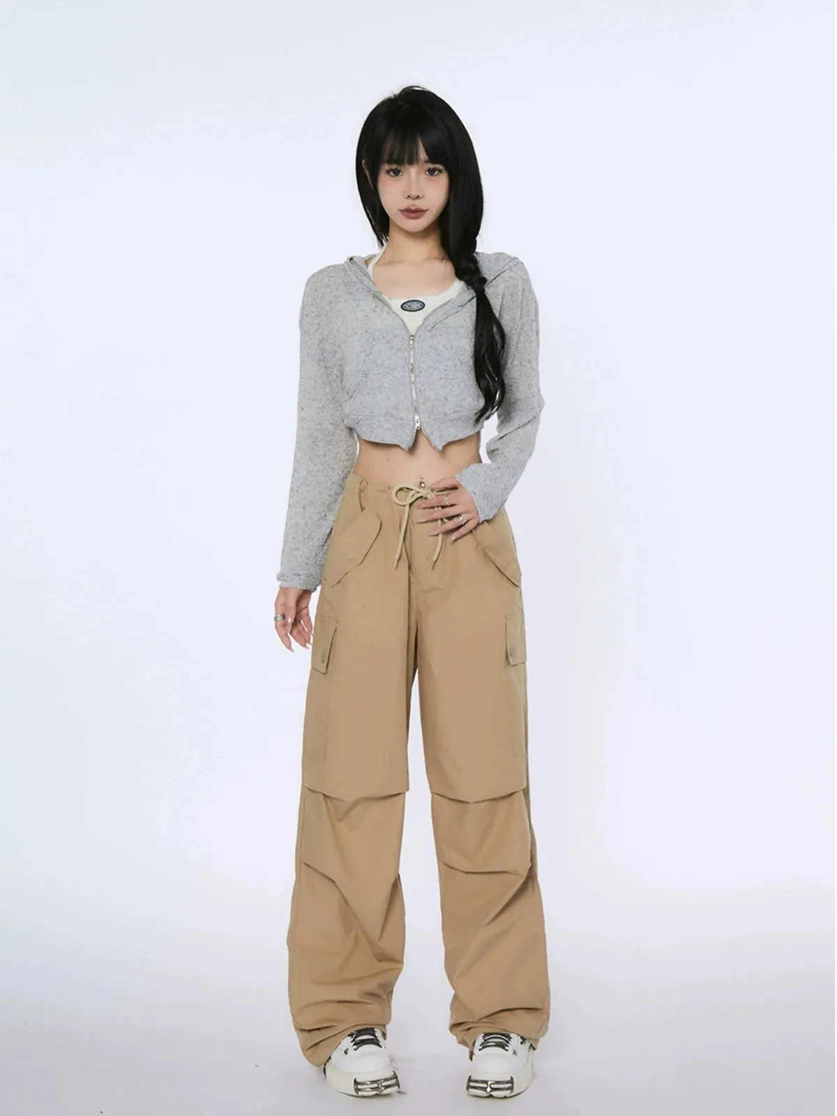 High-Waist Drawstring Cargo Joggers