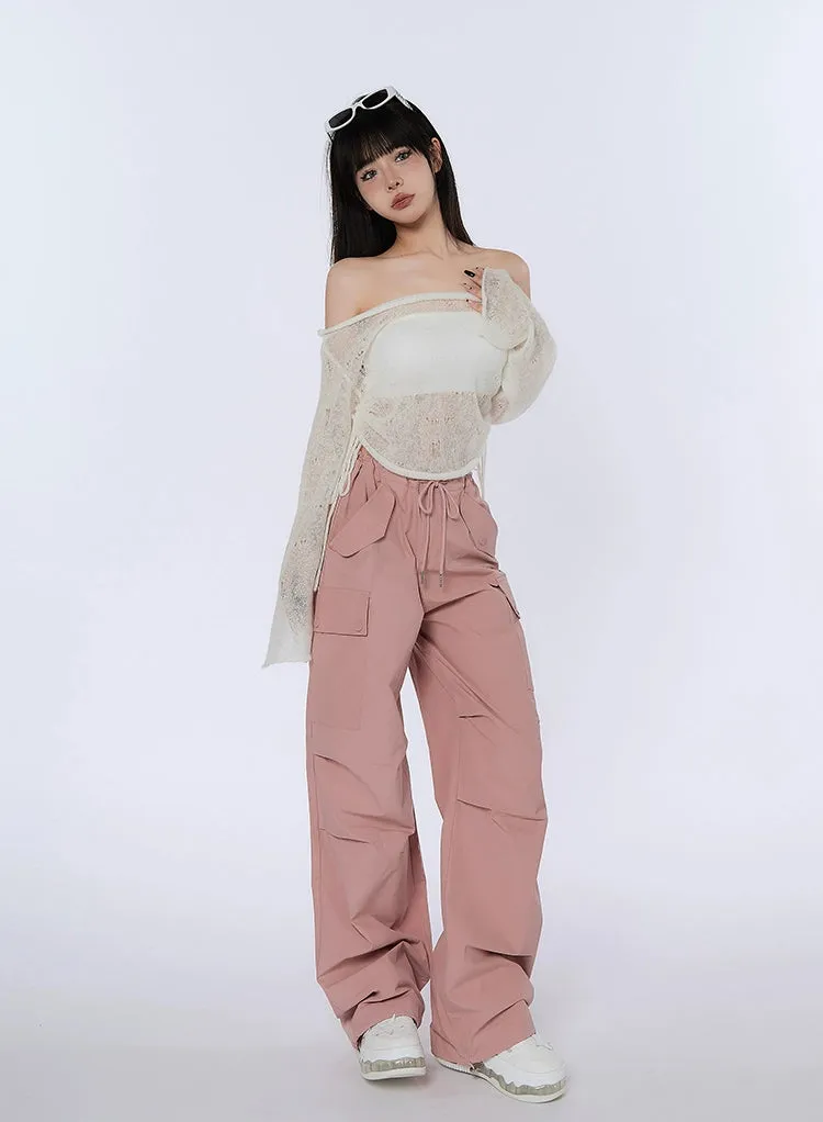 High-Waist Drawstring Cargo Joggers