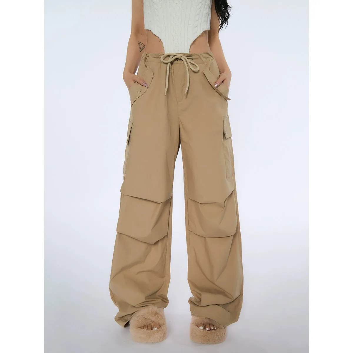 High-Waist Drawstring Cargo Joggers