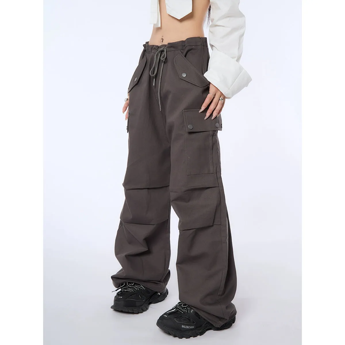 High-Waist Drawstring Cargo Joggers