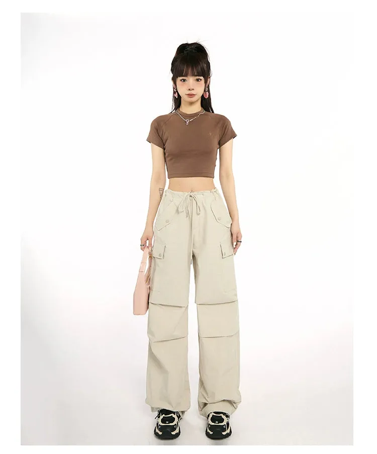 High-Waist Drawstring Cargo Joggers