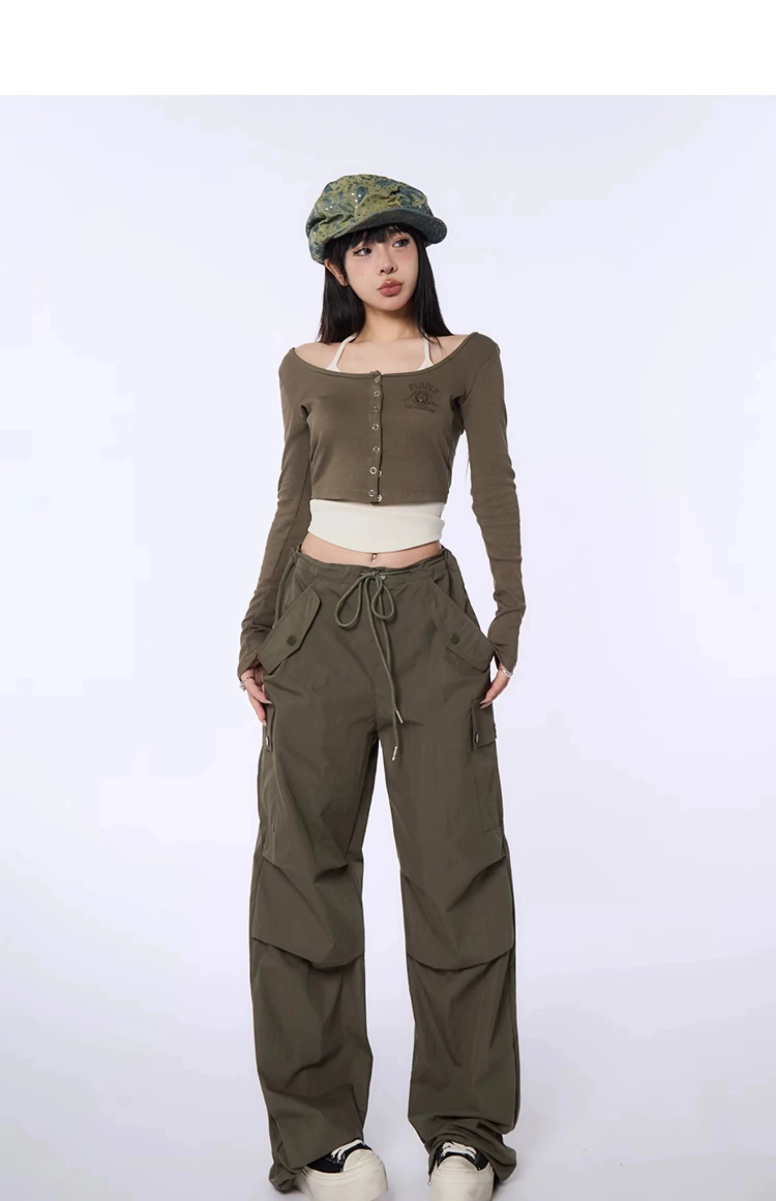 High-Waist Drawstring Cargo Joggers