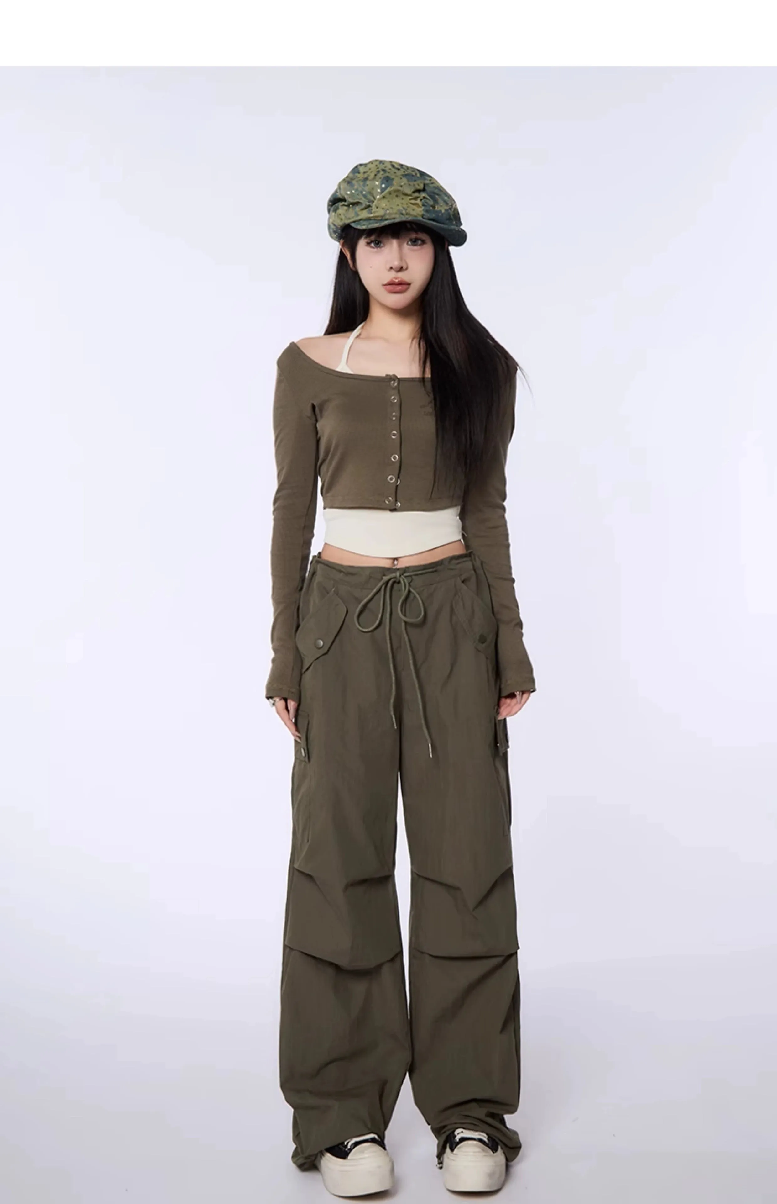 High-Waist Drawstring Cargo Joggers