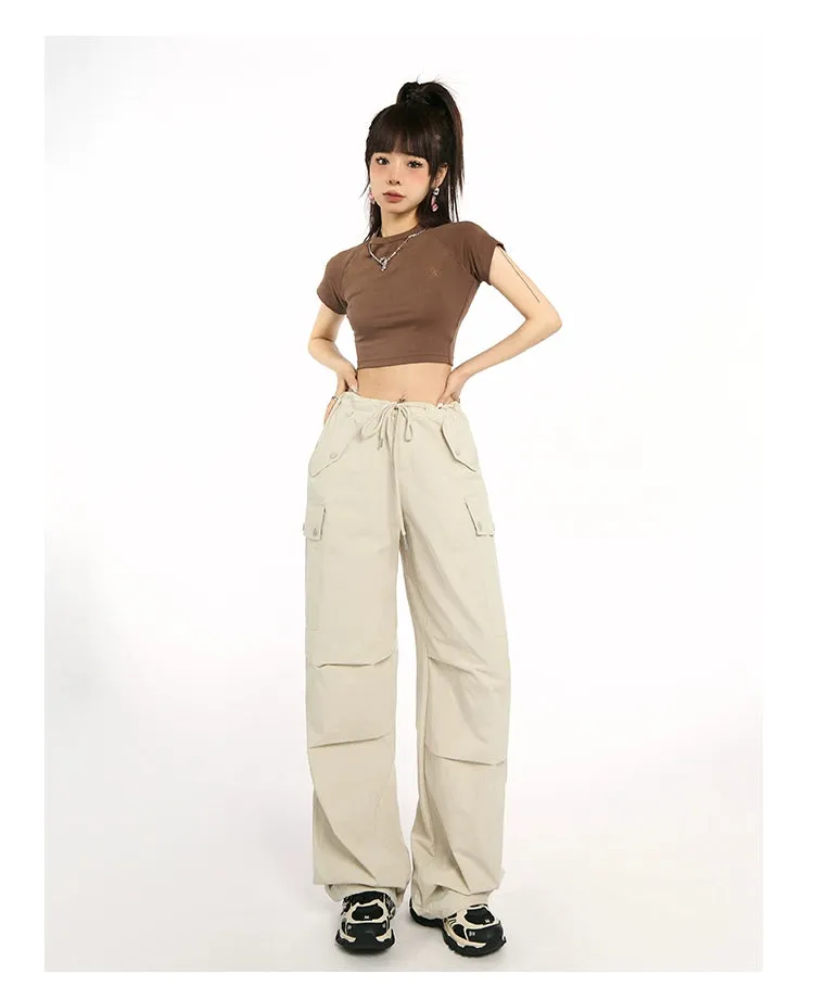 High-Waist Drawstring Cargo Joggers