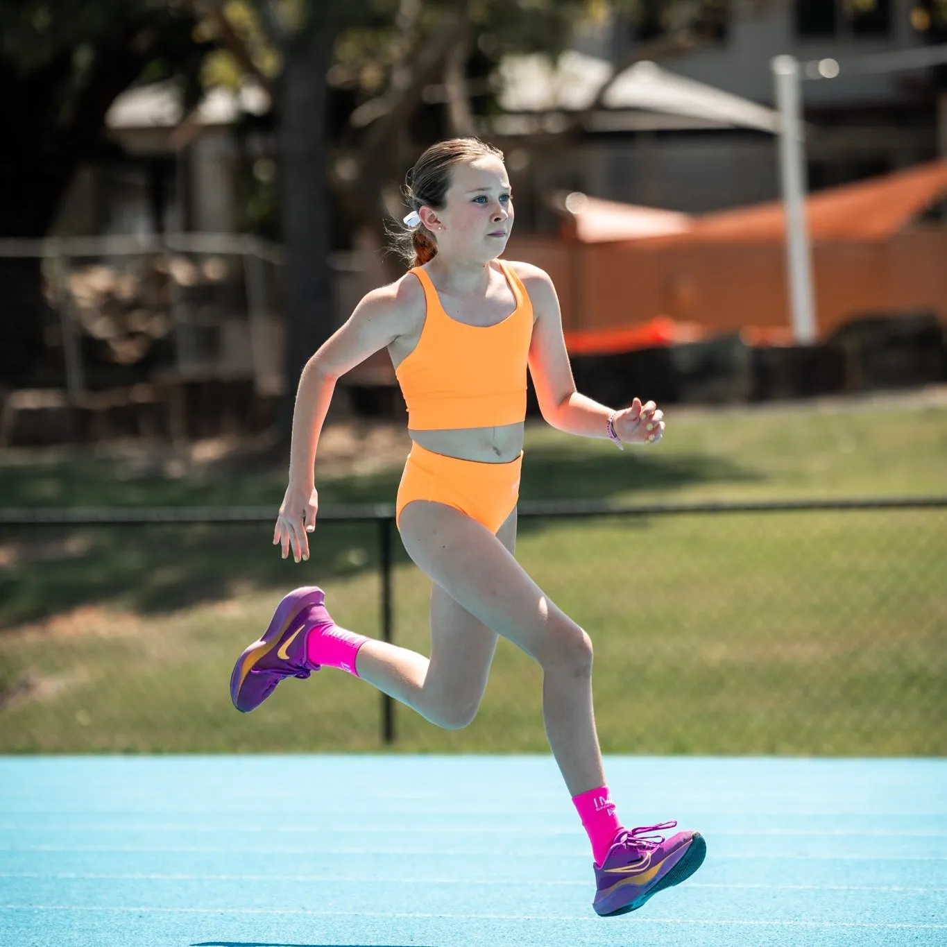 IMPI New Fit Longer Strappy Running Crop - Fluoro Orange