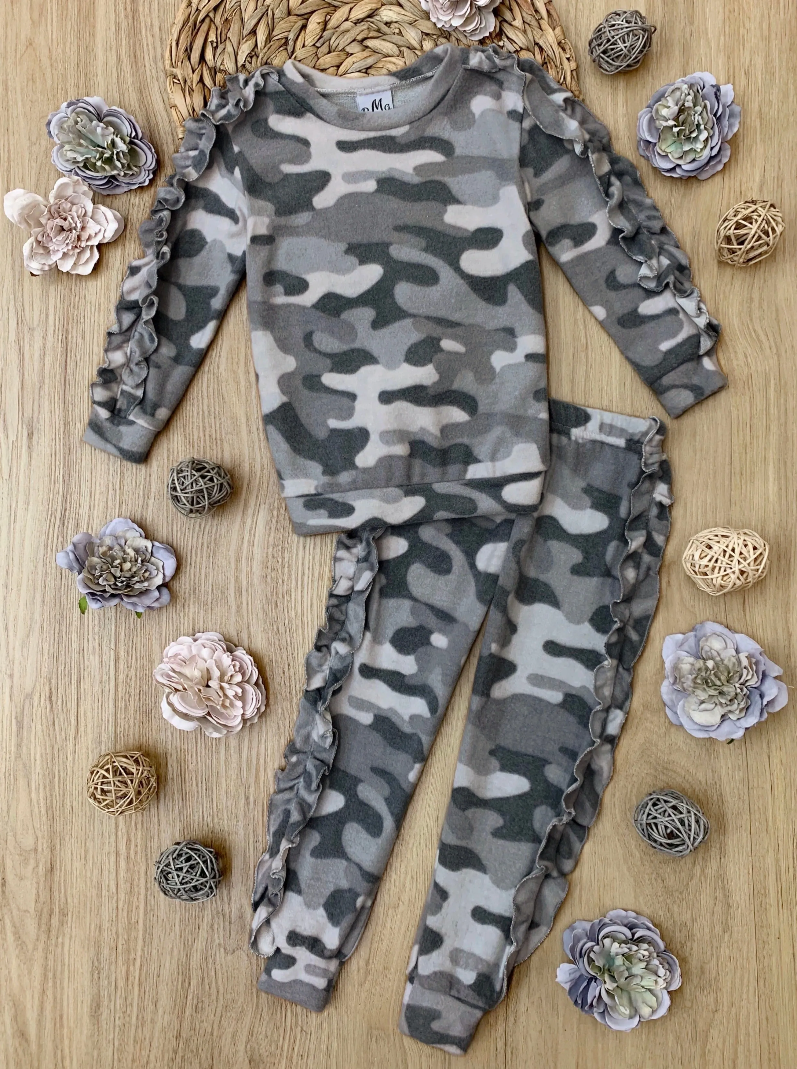 In Command Grey Camo Ruffle Jogger Set