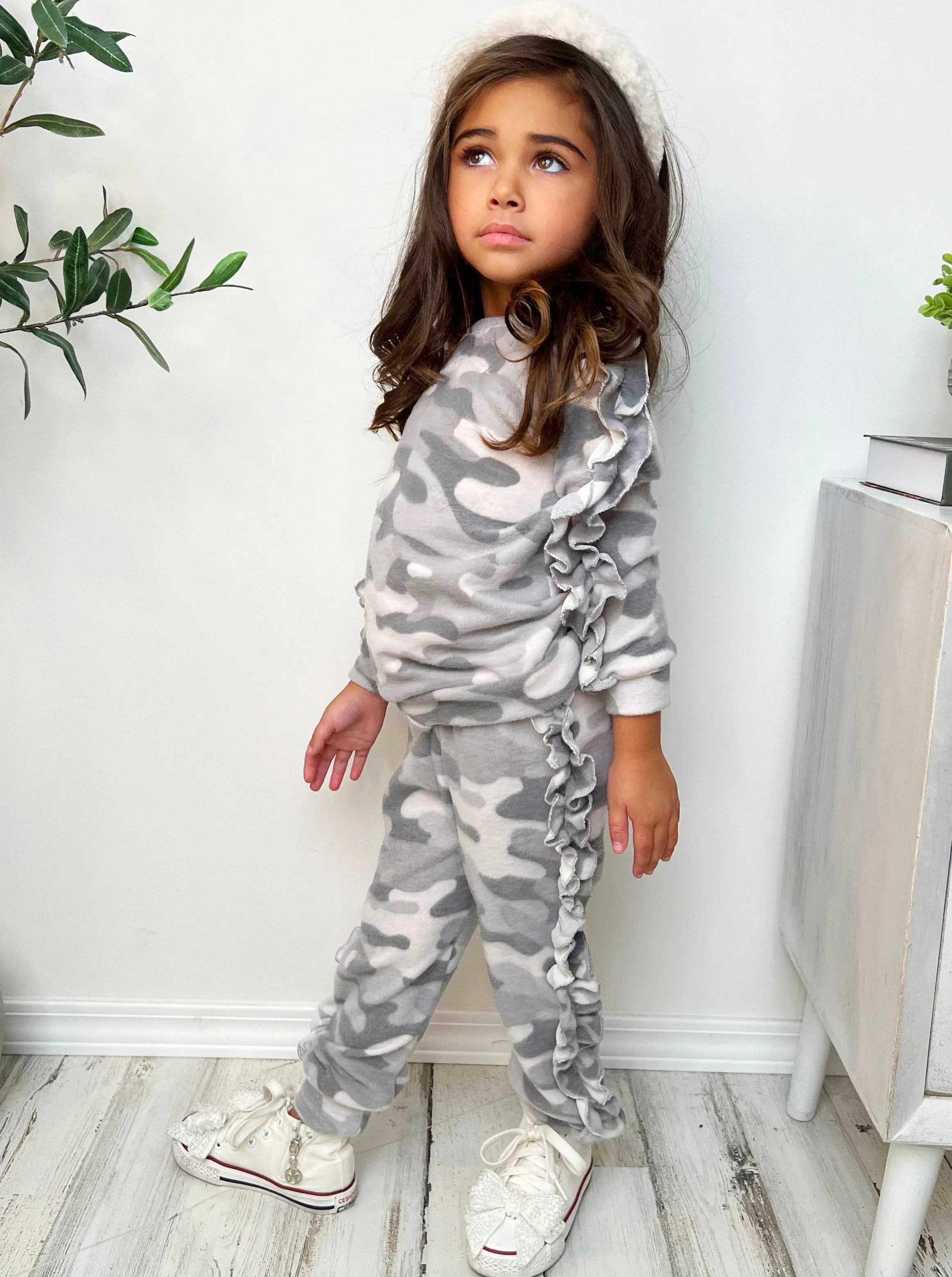 In Command Grey Camo Ruffle Jogger Set