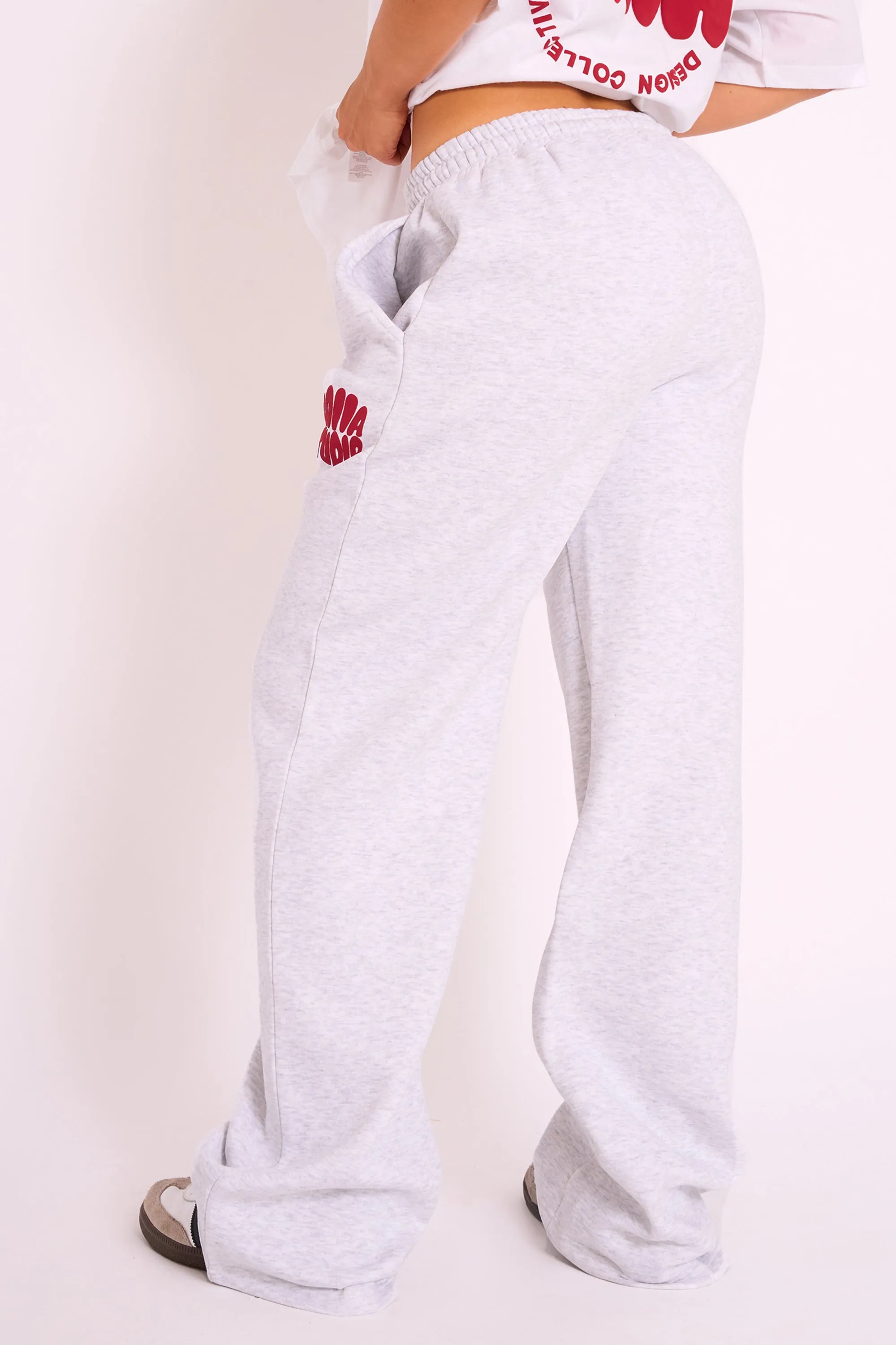 Kaiia Studio Bubble Logo Wide Leg Jogger Grey Marl & Red