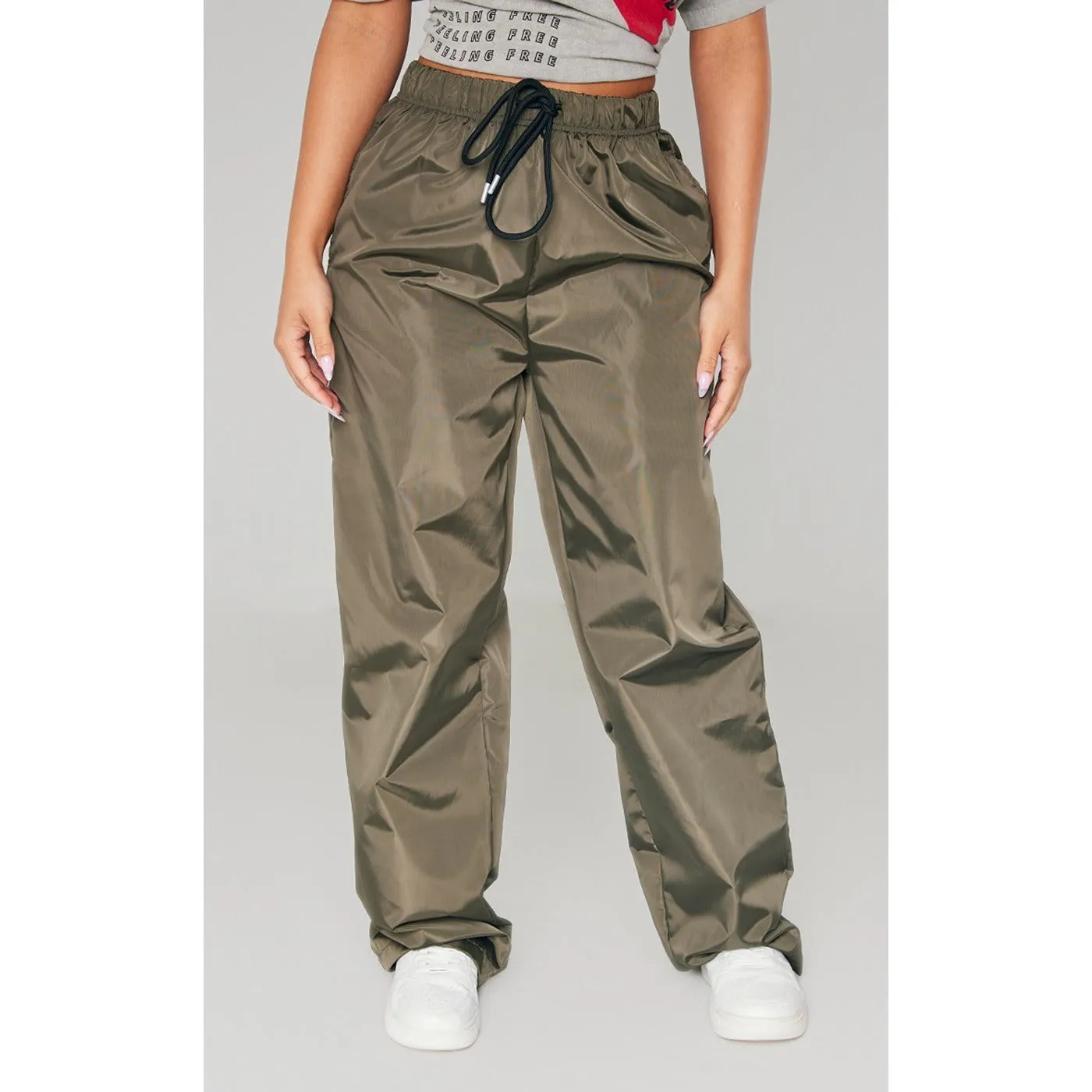 Khaki Drawstring Wide Leg Trousers