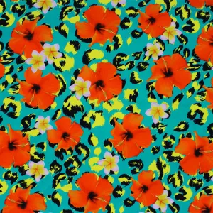 Leopard Hibiscus Printed Spandex Fabric | Blue Moon Fabrics