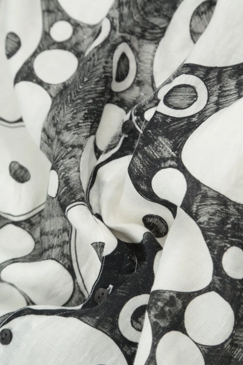 Loose Bubbles Print White & Black Linen Shirt