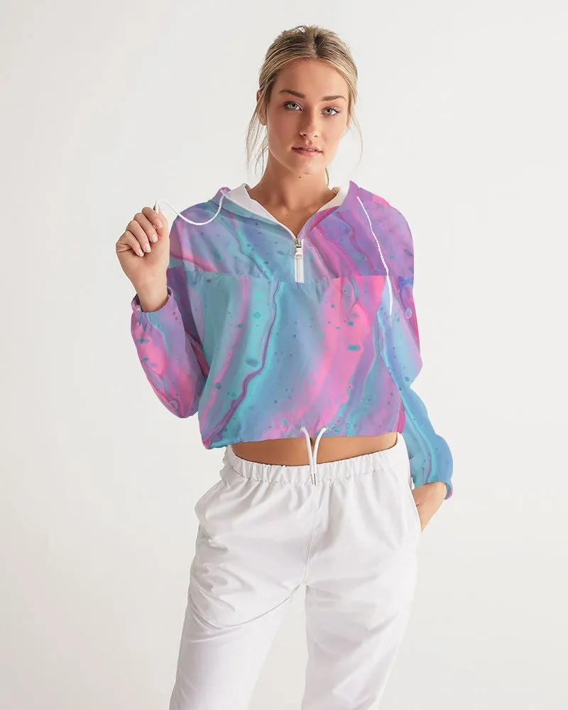 Marshmallow Marbled Women's Cropped Windbreaker Jacket