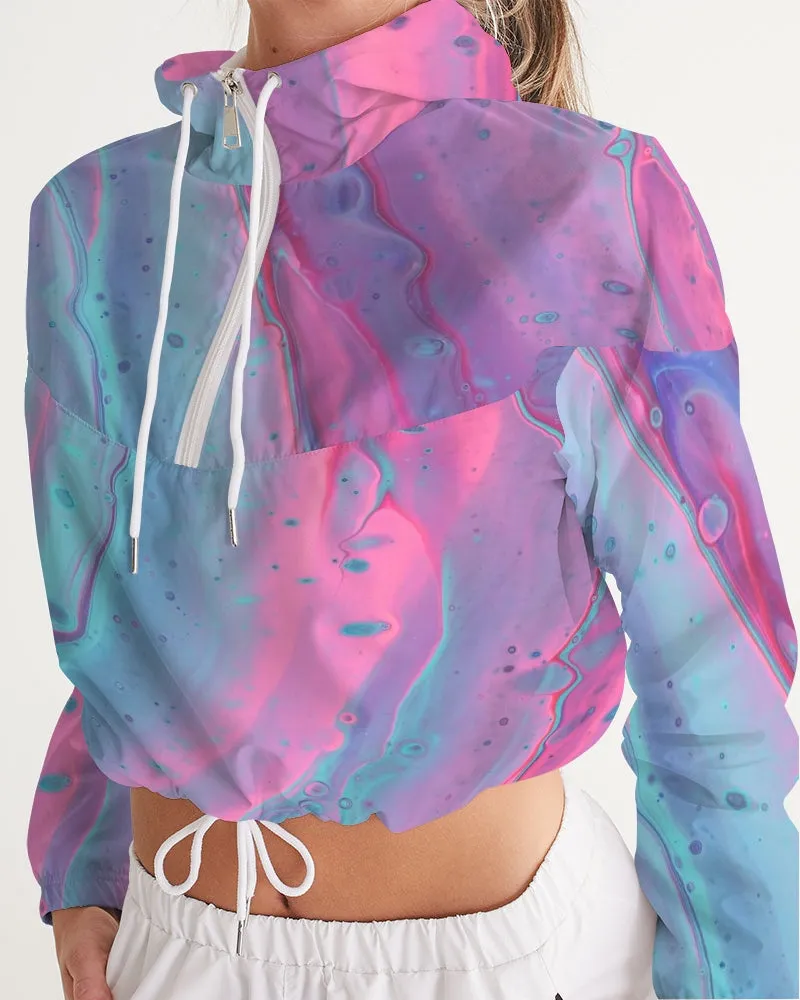 Marshmallow Marbled Women's Cropped Windbreaker Jacket