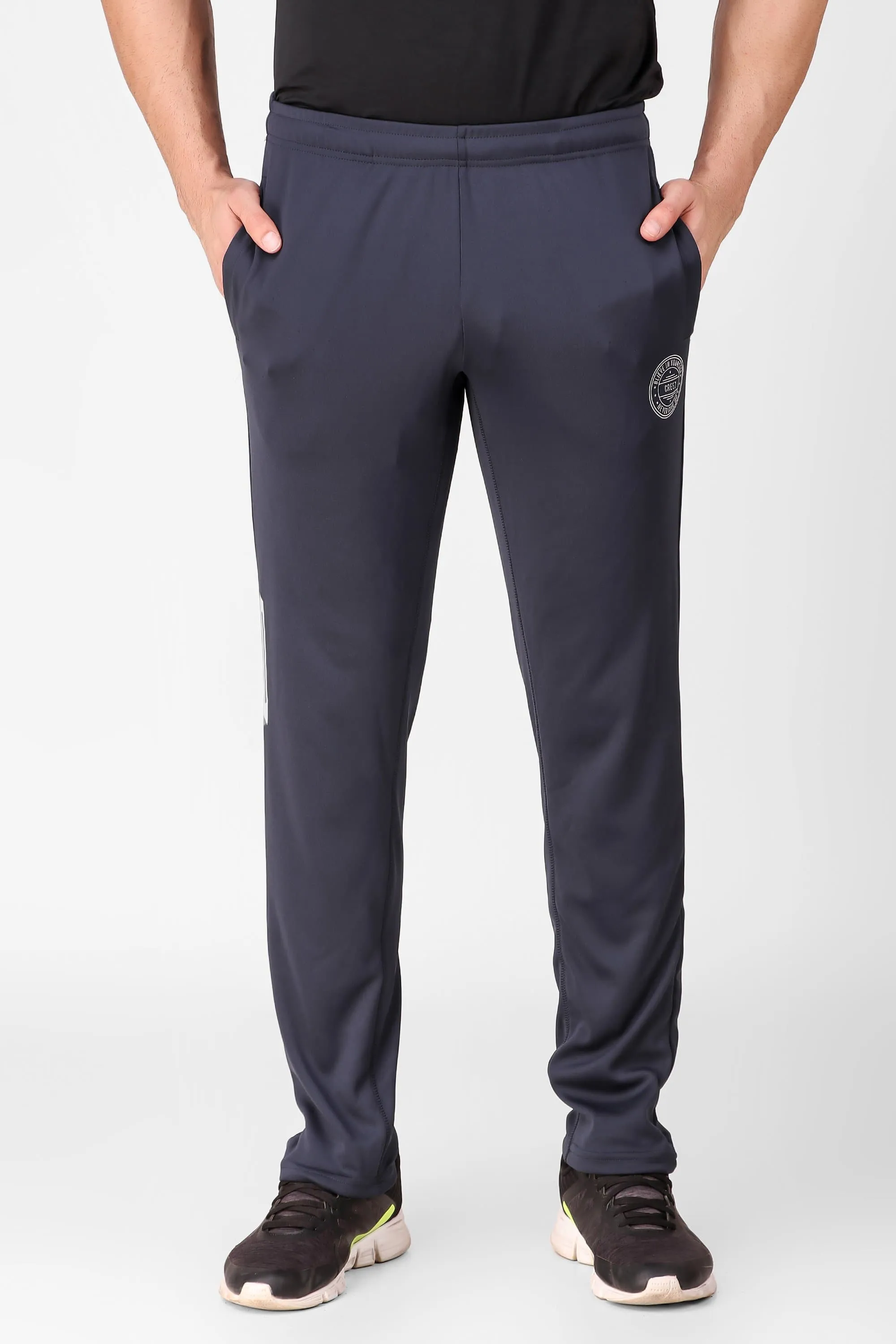 Men Polyester Believe in Yourself Track Pant (Dark Grey)