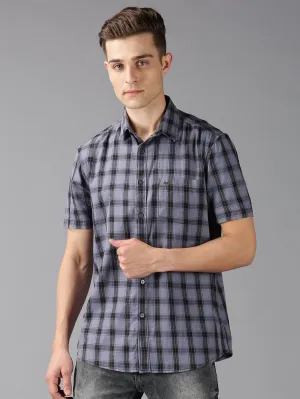 MEN'S BLACK GREY CHECK SLIM FIT SHIRT