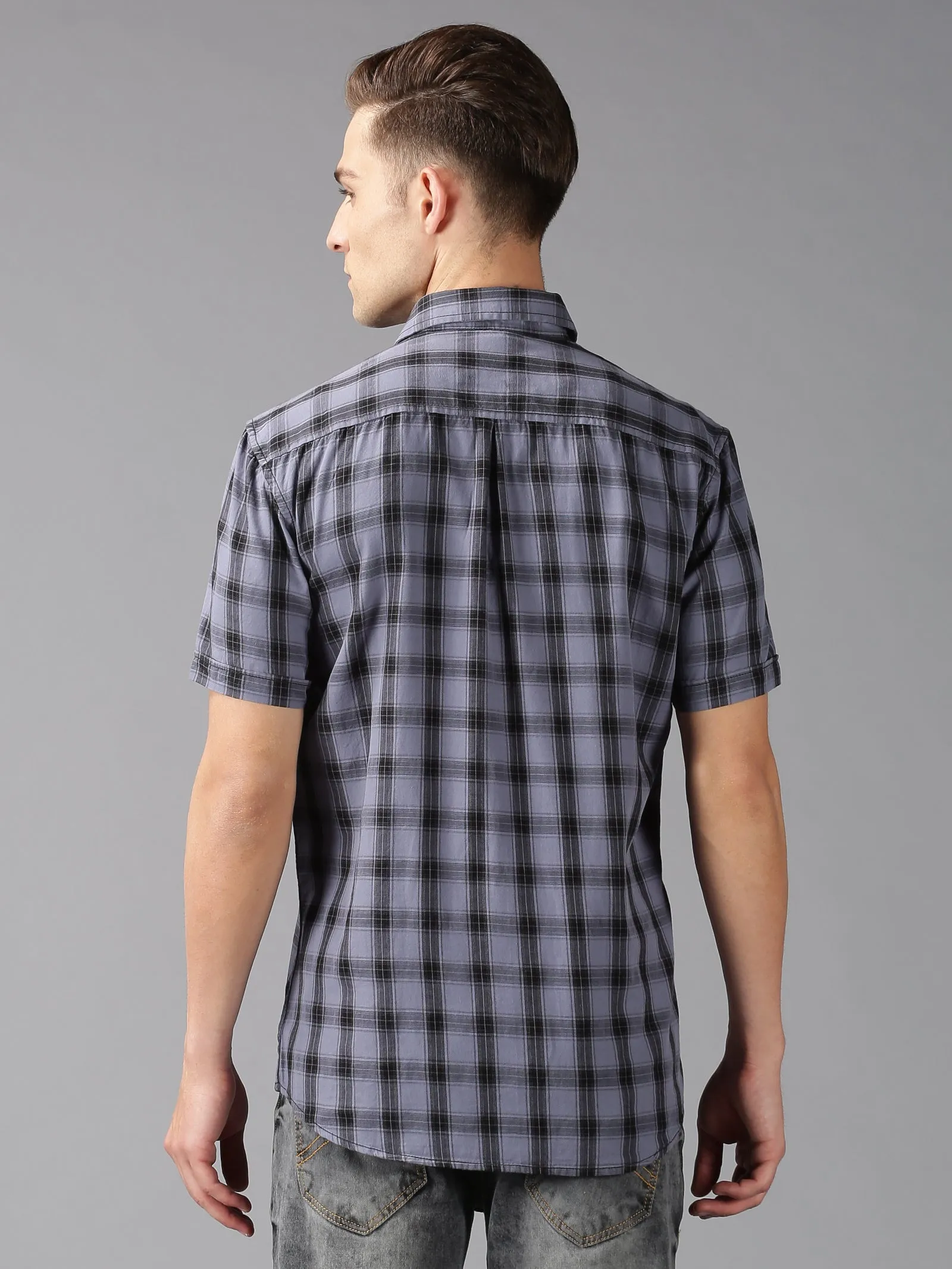 MEN'S BLACK GREY CHECK SLIM FIT SHIRT