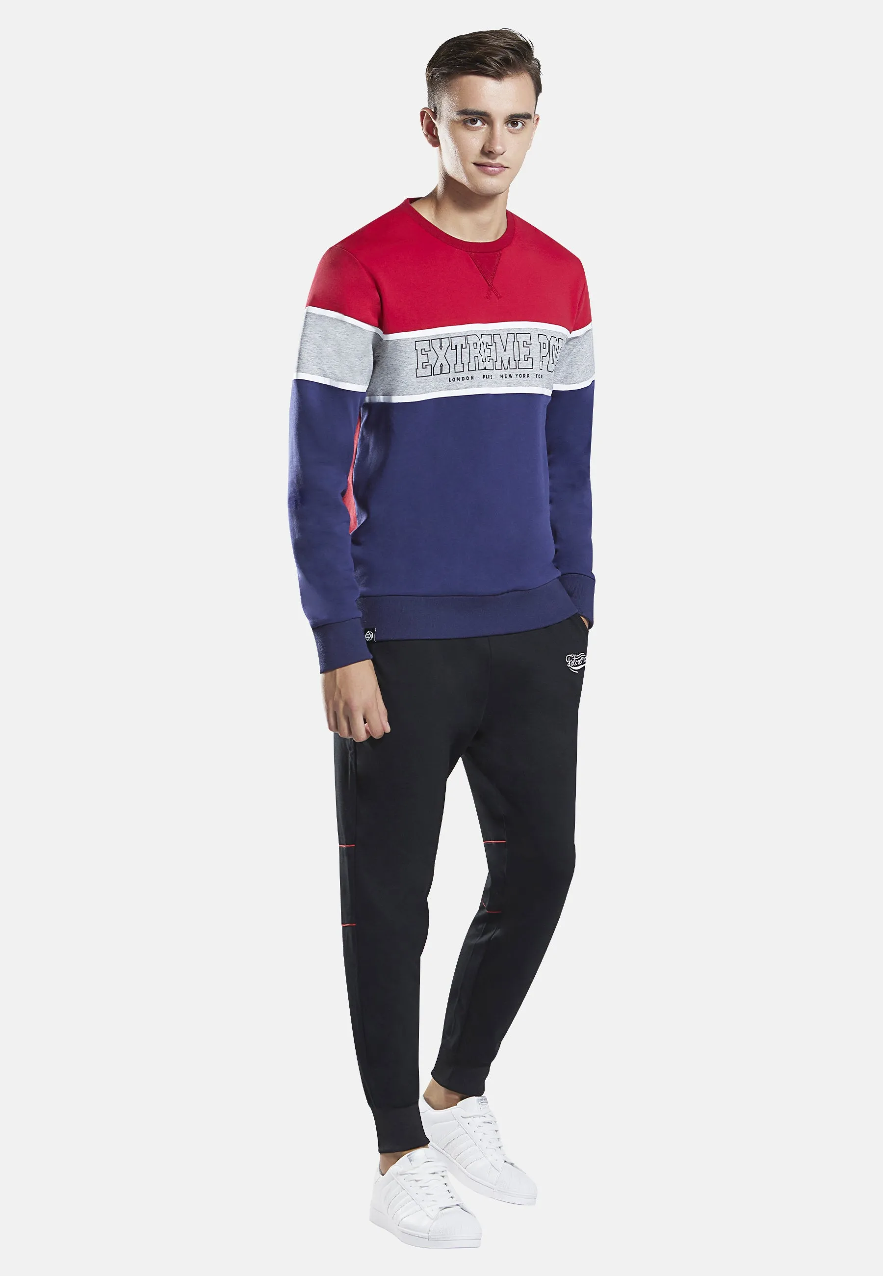 Mens Sweatshirt Crew Neck Contrast Stripe Sports