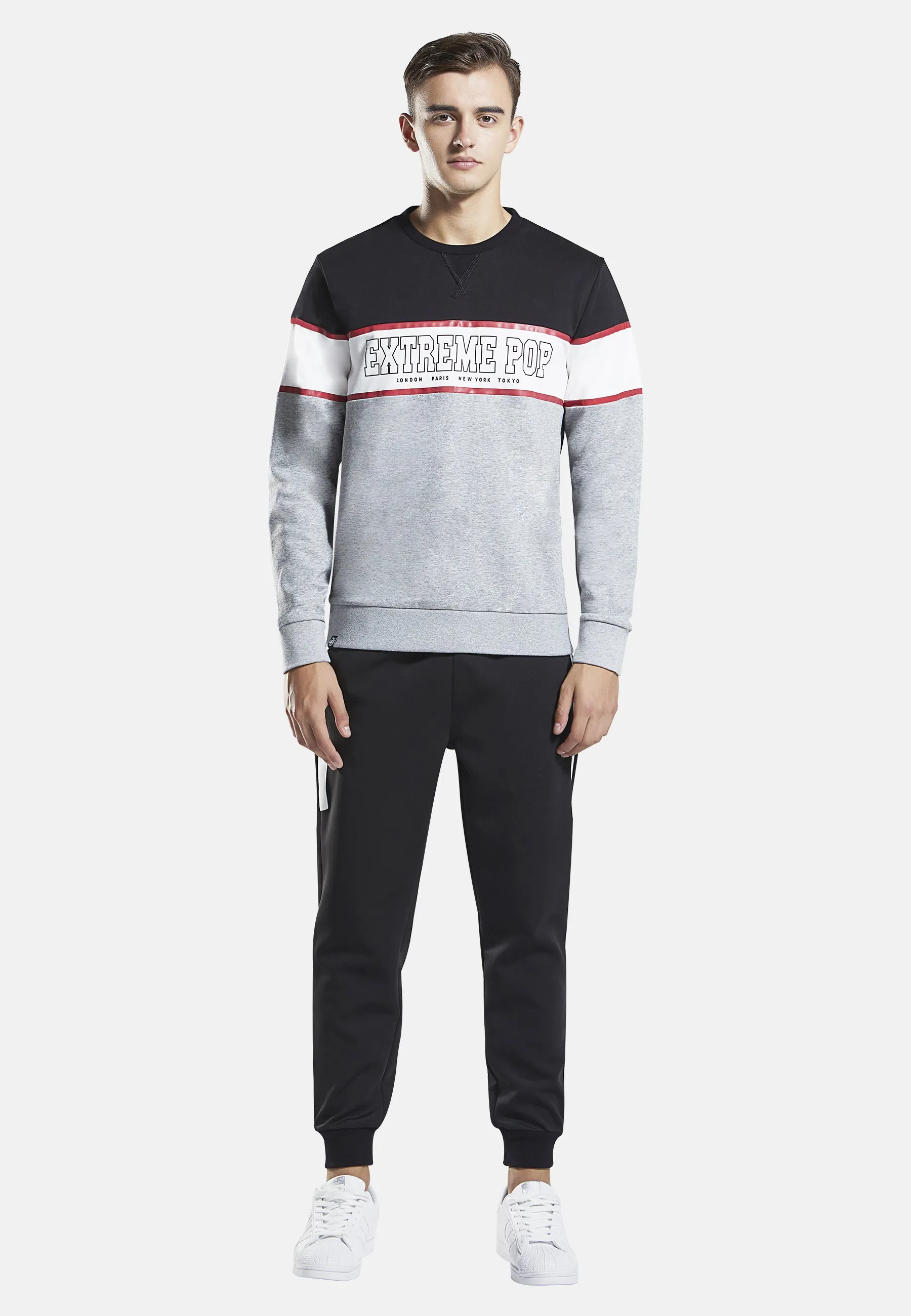 Mens Sweatshirt Crew Neck Contrast Stripe Sports