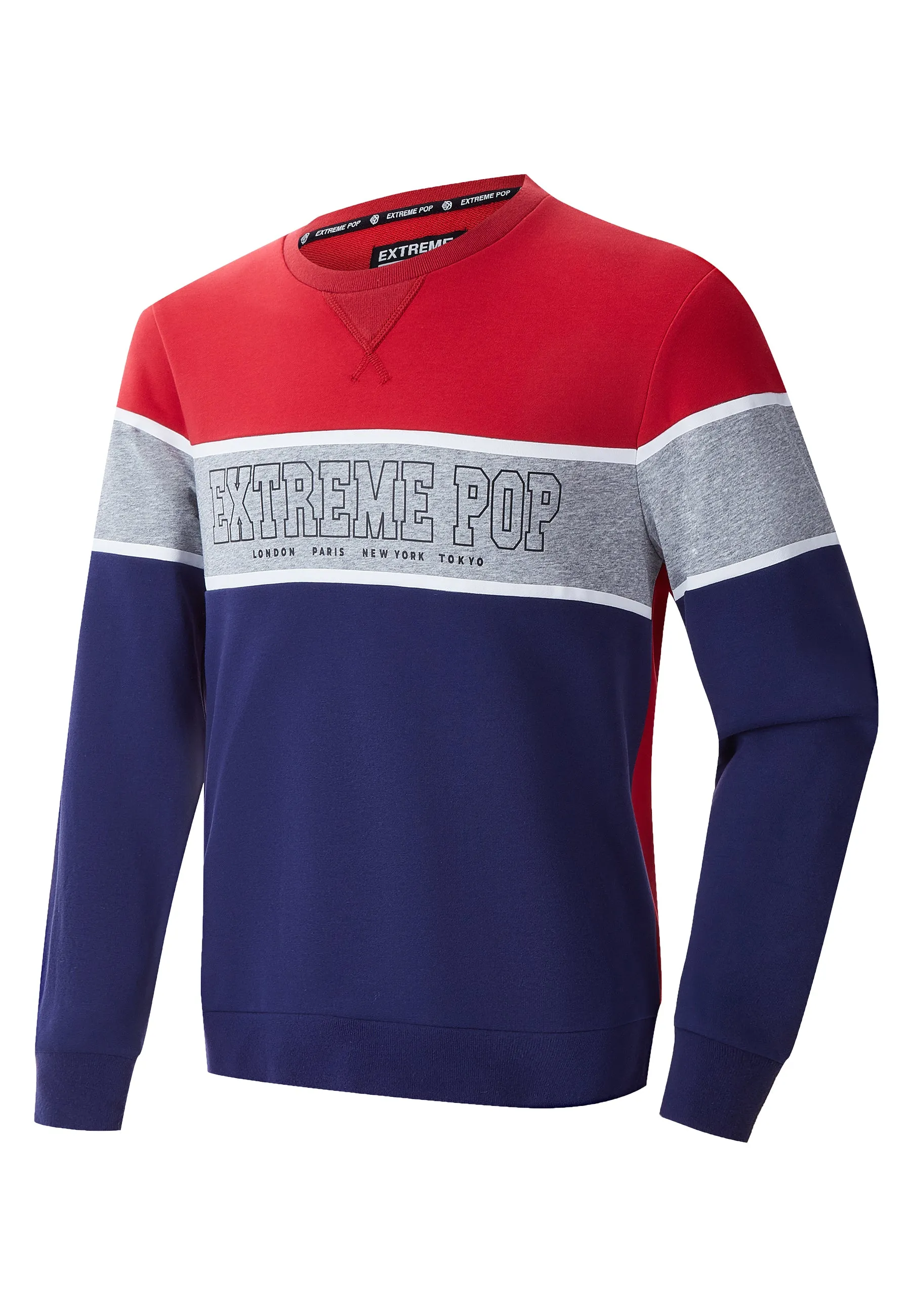 Mens Sweatshirt Crew Neck Contrast Stripe Sports