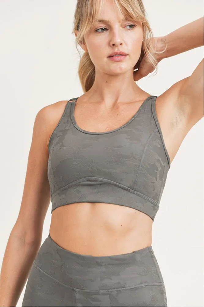 Mono B Textured Camo Jacquard TACTEL® Peekaboo Back Adjustable Sports Bra