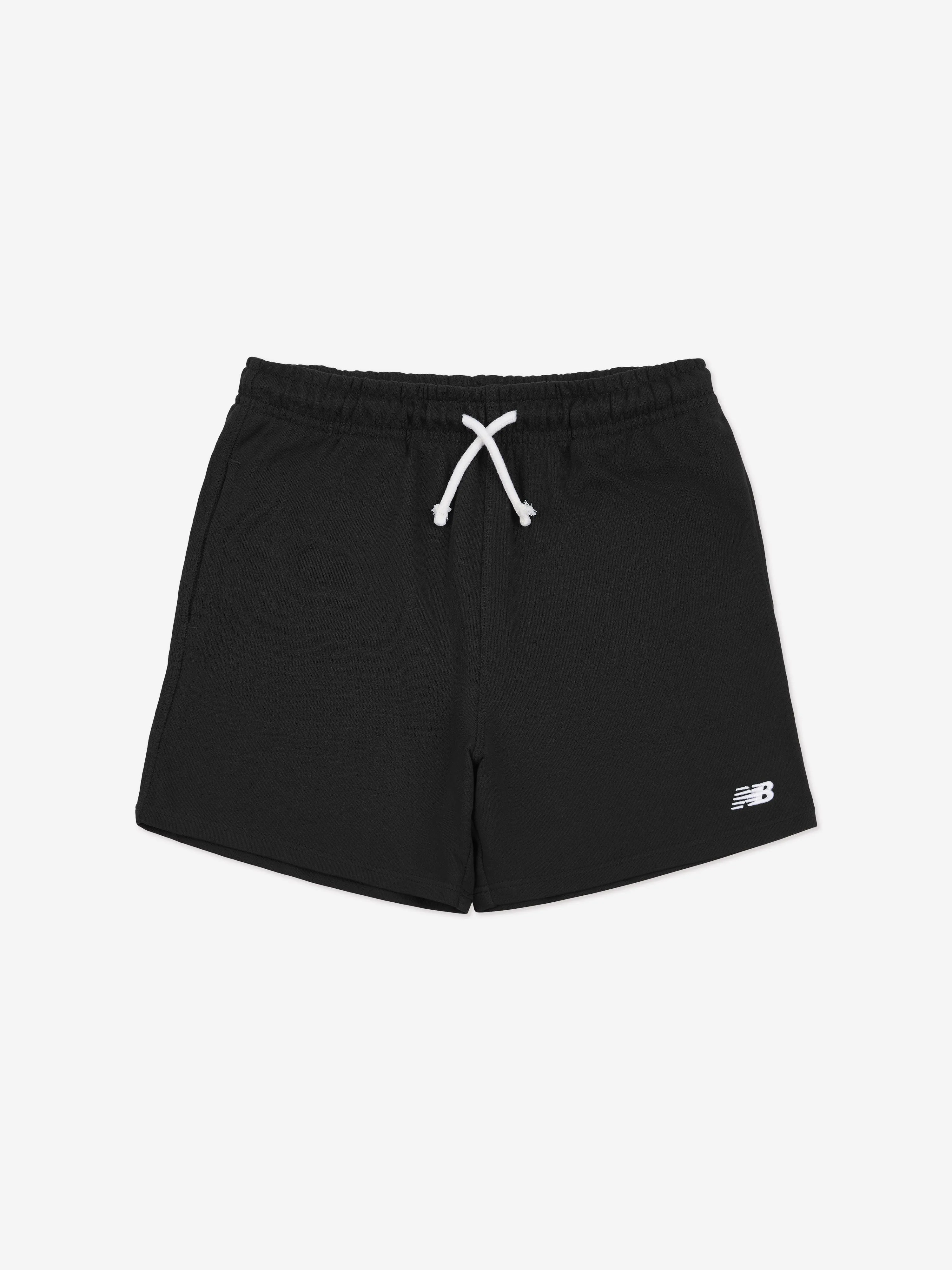 New Balance Boys French Terry Small Logo Shorts in Black